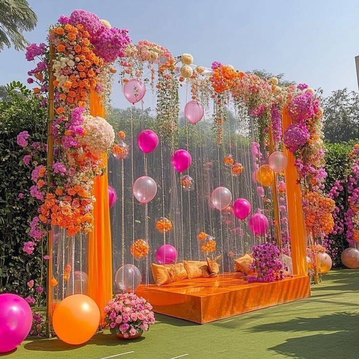 Luxury Floral Stage Decoration for Wedding and Mehendi Events